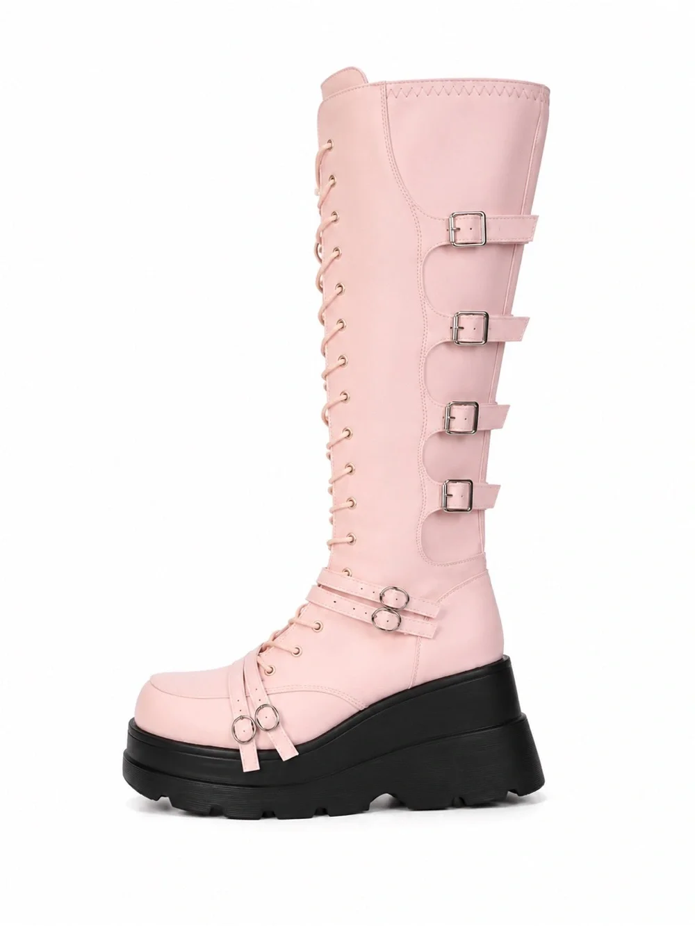 Platform Boots Over Knee Thigh High Goth Boots Chunky Heel Pink Size 8.5